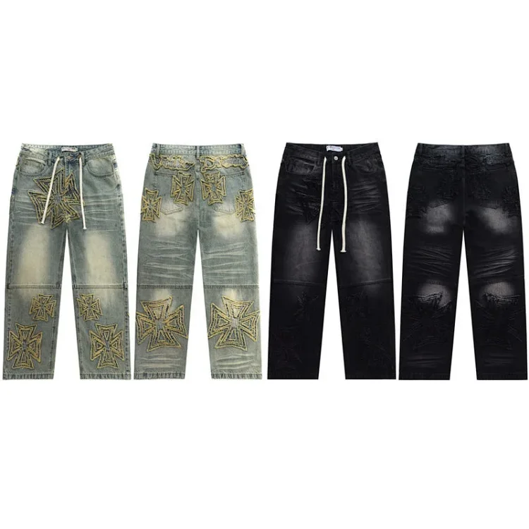 Streetwear Vale Washed Embroidered Straight Jeans