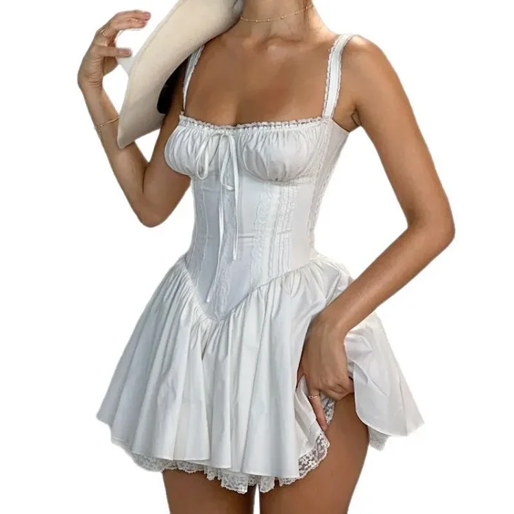 Bandeau Sleeveless Lace Patchwork Ballet A-Line Dress