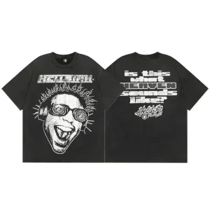 Streetwear Hell Star Distressed Letter Graffiti T-Shirt