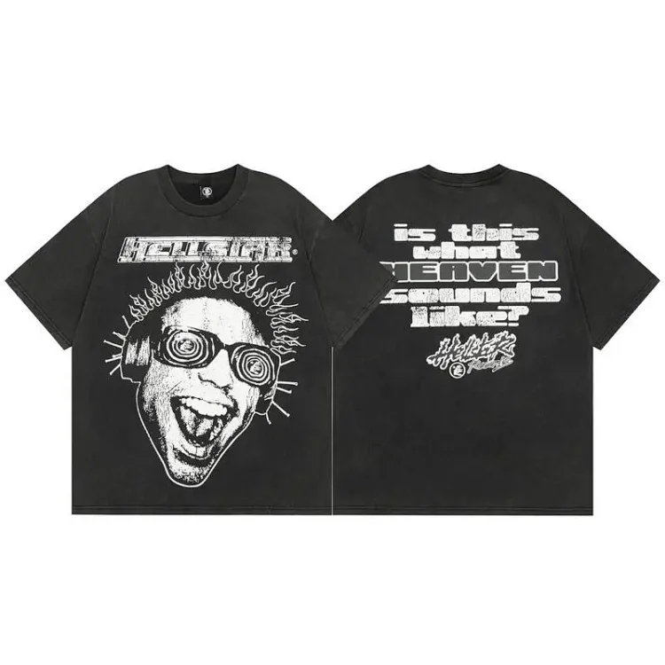 Streetwear Hell Star Distressed Letter Graffiti T-Shirt