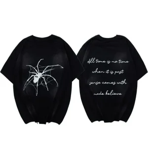 Heavyweight IINS Rap Vintage Distressed Spider Print T-Shirt
