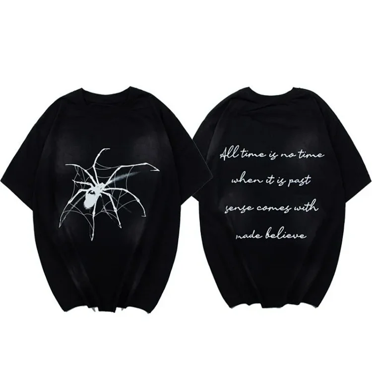 Heavyweight IINS Rap Vintage Distressed Spider Print T-Shirt