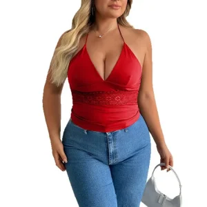 Y2K Hot Girl Style Lace Patchwork Plus Size Cami Top