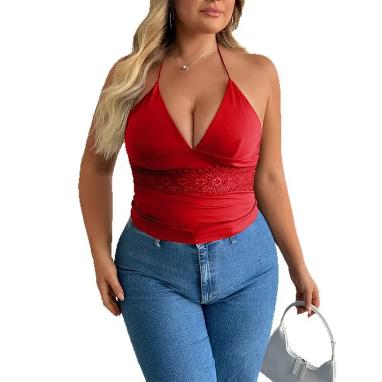 Y2K Hot Girl Style Lace Patchwork Plus Size Cami Top