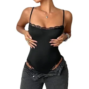 French Style Lace Trim Cami Bodysuit