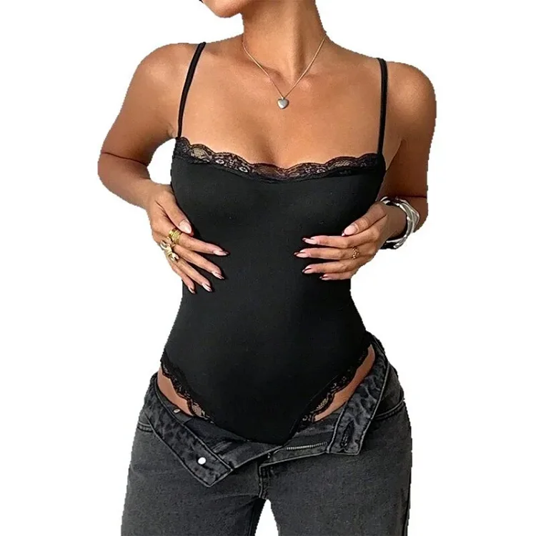 French Style Lace Trim Cami Bodysuit