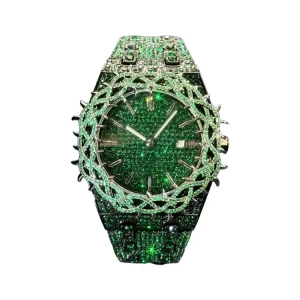 Thorn Design Green Zircon Full Diamond Hip-Hop Men's Watch