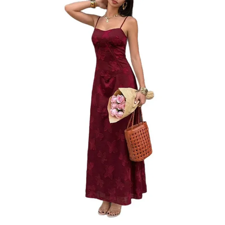 French Resort Jacquard Cami Waist-Cinching Dress