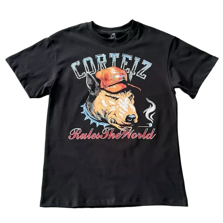High Quality Street Hip-Hop Dog Head Print T-Shirt