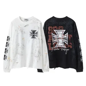 Streetwear Sssaint Distressed Street Graffiti Long Sleeve T-Shirt
