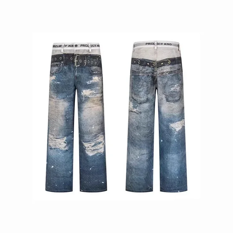 Streetwear PROJECT G/R Layered Effect Straight Jeans