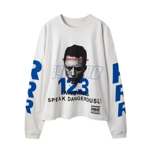 Streetwear RRR-123 Portrait Graffiti Slogan Long Sleeve T-Shirt