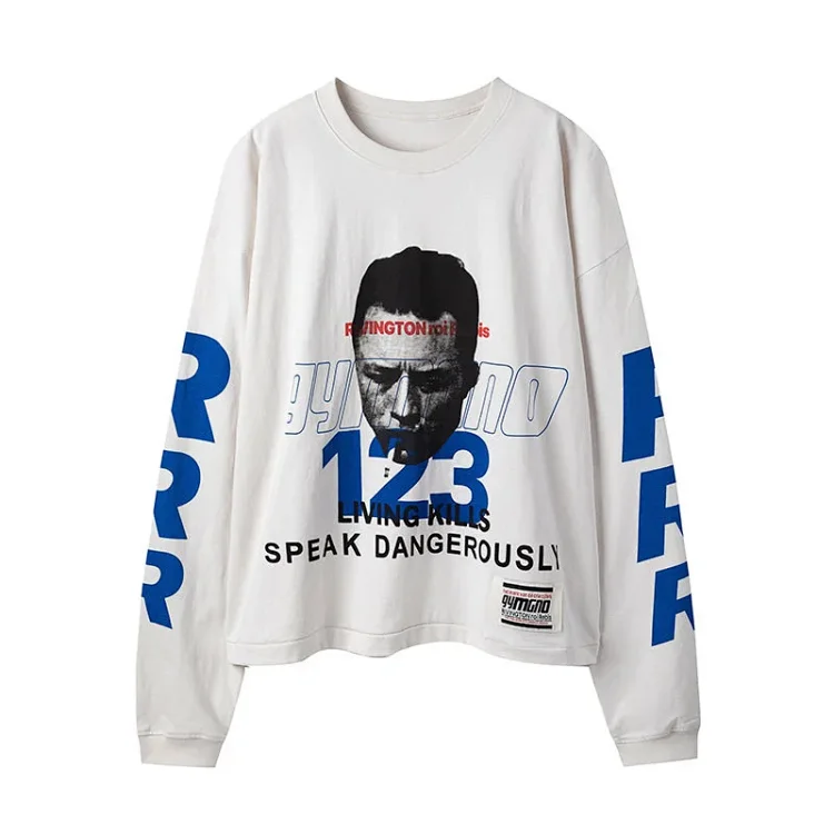 Streetwear RRR-123 Portrait Graffiti Slogan Long Sleeve T-Shirt