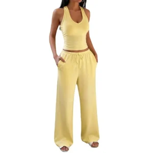 Yoga Slim-Fit U-Neck Wide-Leg Sports Set