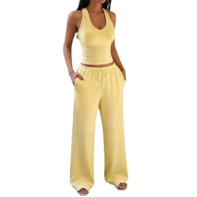 Yoga Slim-Fit U-Neck Wide-Leg Sports Set