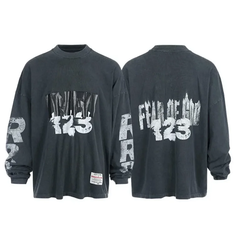 FEAR OF GOD FOG x RRR123 Hip Hop Print Long Sleeve T-Shirt