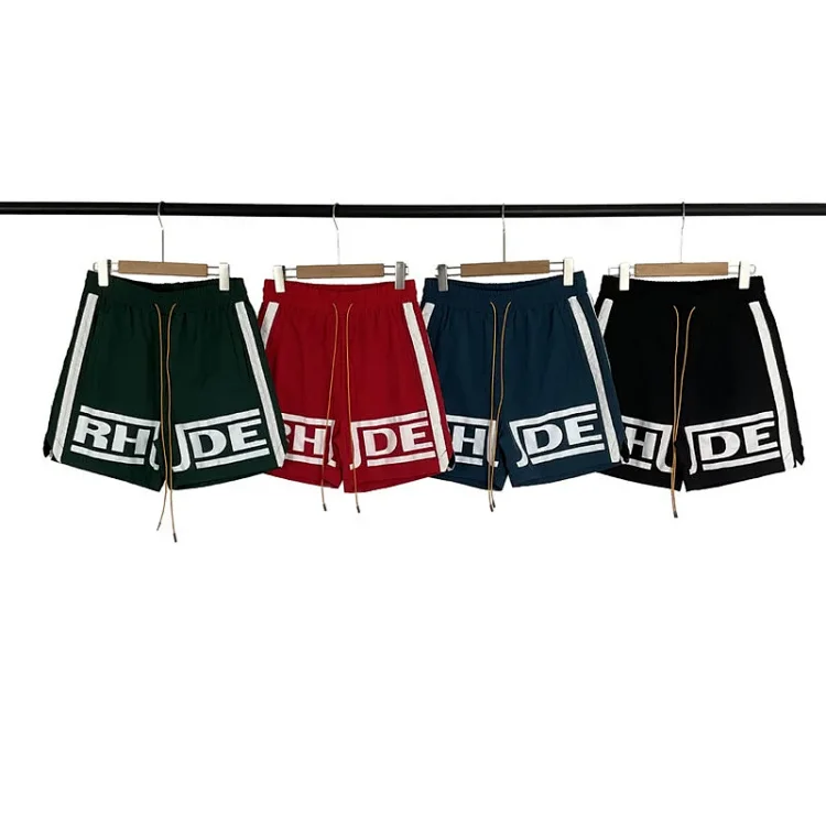 RHUDE Stripe Letter Color-Block Sports Beach Shorts