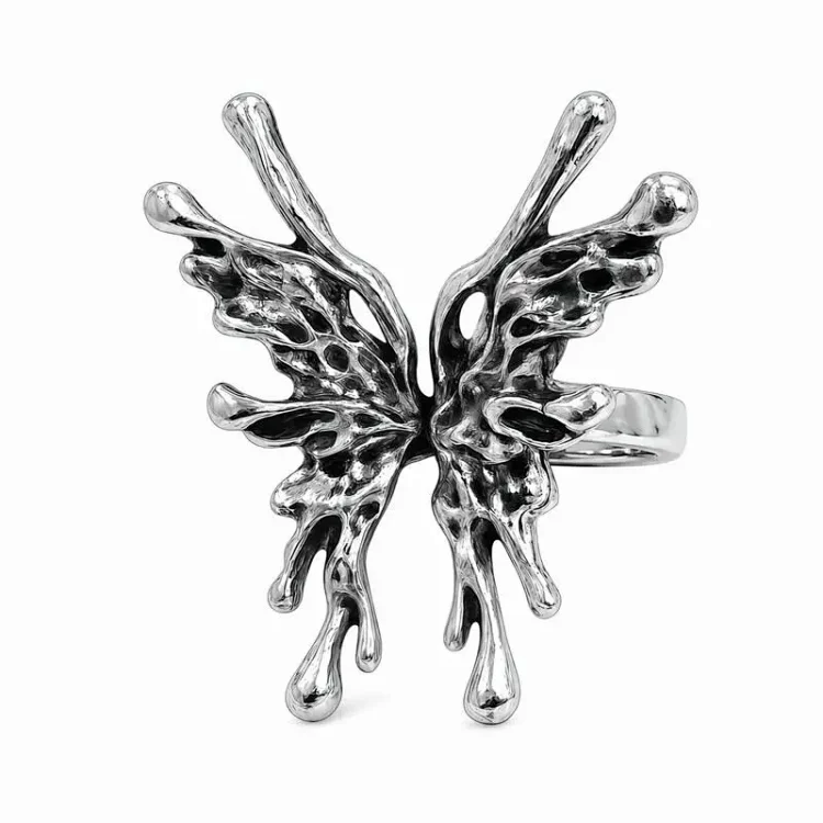 Unique Distressed Butterfly Open Ring