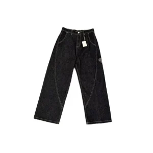 Mertra Embroidered Denim Straight Flare Pants