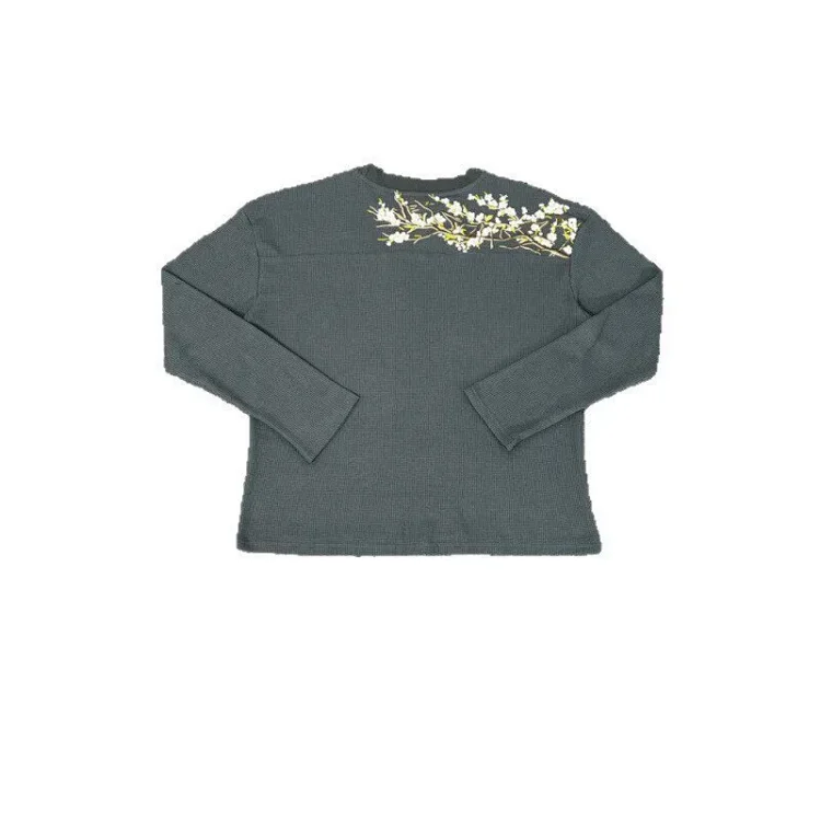 derschutze Plum Blossom Embroidered Waffle Long Sleeve