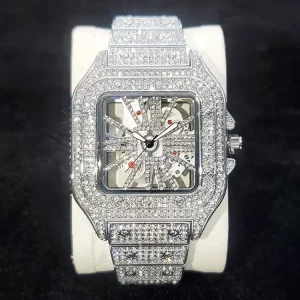 Hip-Hop Full Diamond Skeleton Square Gold Luminous Watch