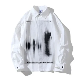 Shadow Print Long Sleeve Collared Shirt