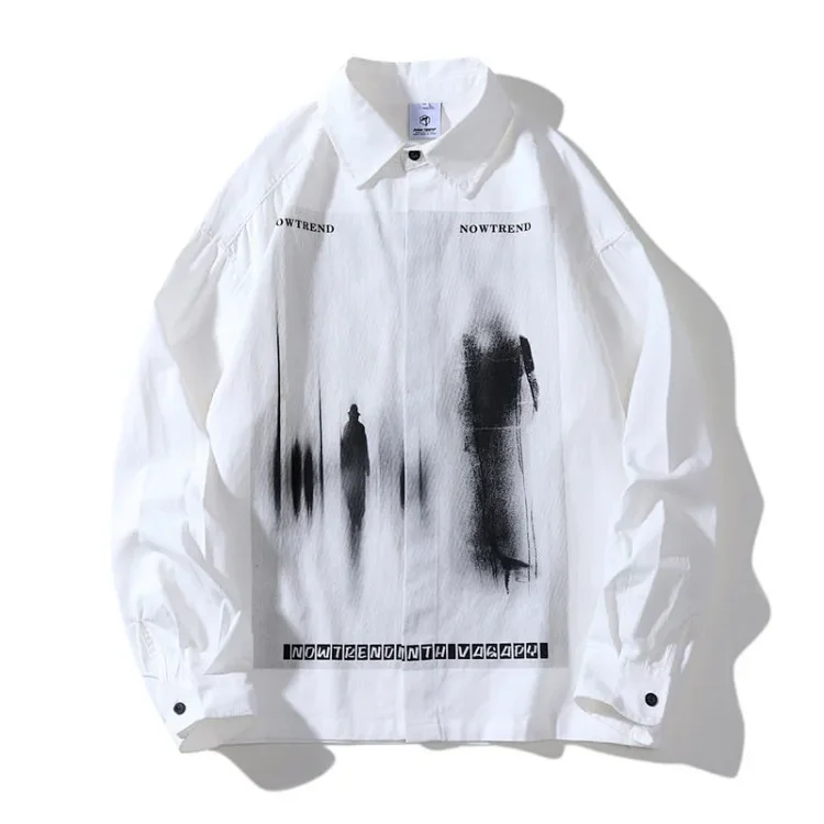 Shadow Print Long Sleeve Collared Shirt