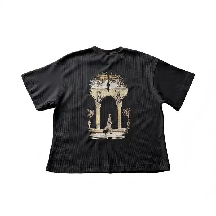 Derschutze Chrome Retro Embroidered Waffle Short Sleeve T-Shirt