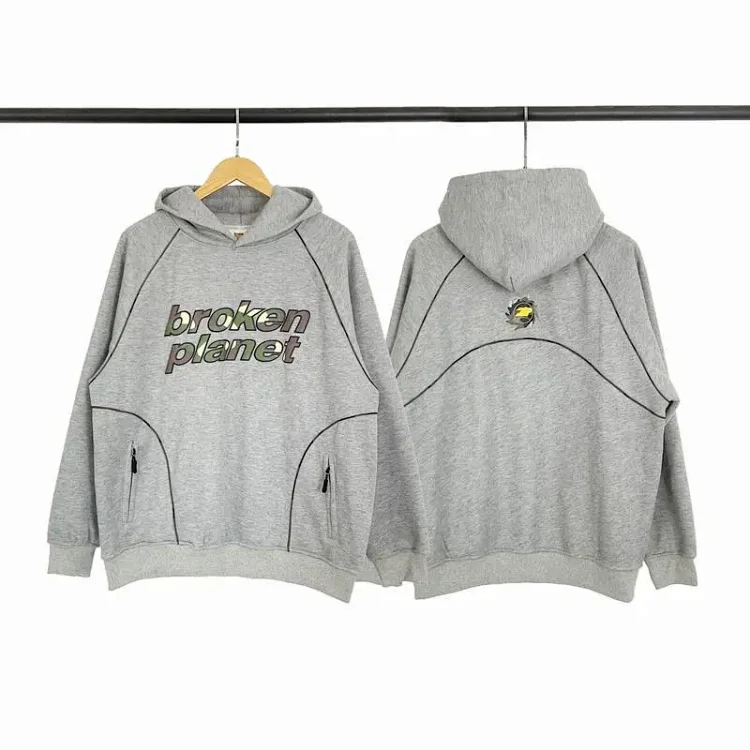 Broken Planet Letter Puff Print Fleece Hoodie