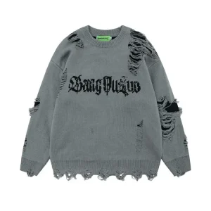 Streetwear Distressed Knit Sweater