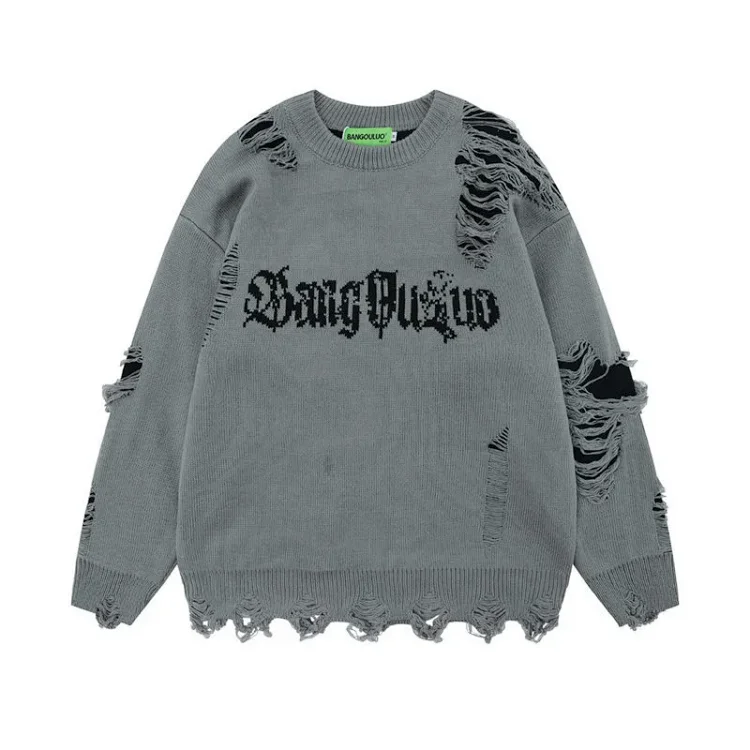 Streetwear Distressed Knit Sweater