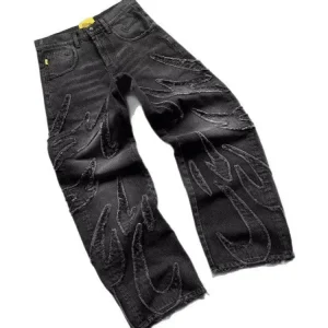 Chrome Hearts Bat Pattern Embroidered Loose-Fit Jeans