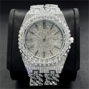MISSFOX Hip-Hop Diamond Cuban Link Quartz Watch
