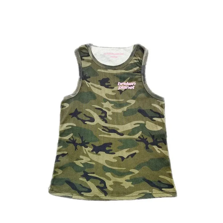 Broken Letter Puff Print Quick-Dry Tank Top
