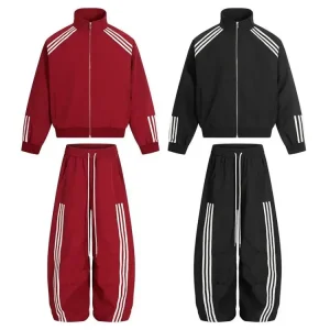 Streetwear Stripe Three-Stripe Patchwork Pleated Sports Set