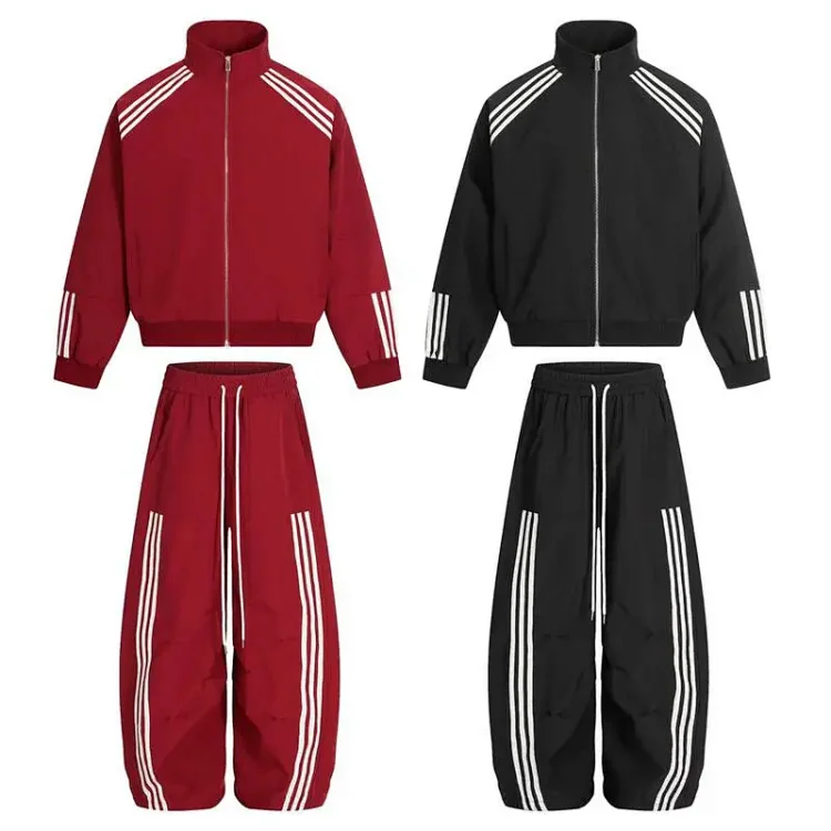 Streetwear Stripe Three-Stripe Patchwork Pleated Sports Set