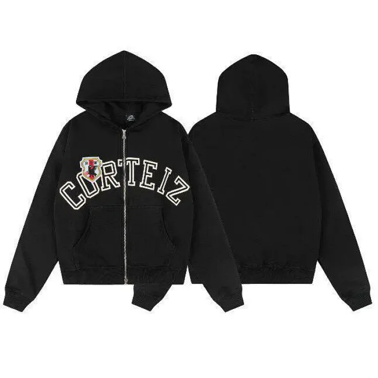 CORTEIZ Letter Embroidered Zip-Up Hooded Jacket