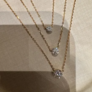 Japanese Jewelry Single Diamond Rose Style Bezel Set Necklace