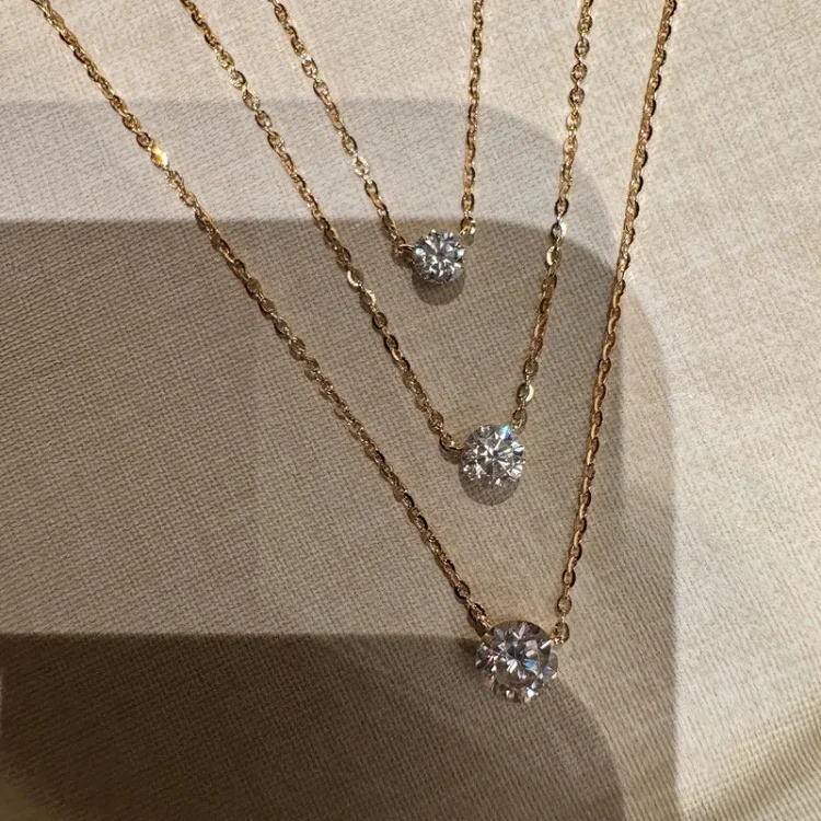 Japanese Jewelry Single Diamond Rose Style Bezel Set Necklace