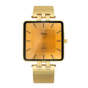 MISSFOX Minimalist Classic Square Mesh Strap Watch