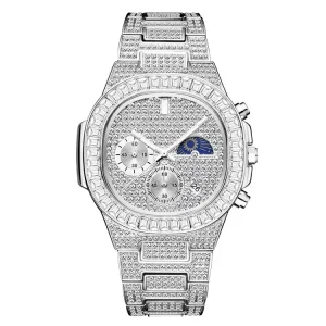 MISSFOX Nautilus Day-Night Full Diamond Watch