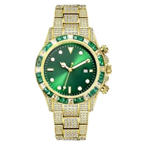 MISSFOX Full Diamond Round Date Watch