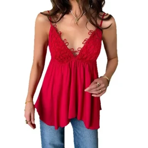 French Romantic Lace Cami Cutout Waist-Cinching Top