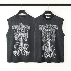 Dark Skeleton Distressed Washed Tank Top
