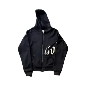 GODSEEP Embroidered Gray Zip-Up Hoodie Jacket