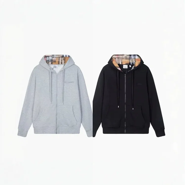 Balenciaga Classic Plaid Lined Hooded Zip-Up Jacket