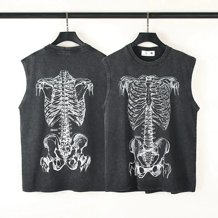 Dark Skeleton Distressed Washed Tank Top