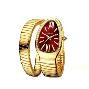 MISSFOX Unique Snake Shape Diamond-Set Gold Watch