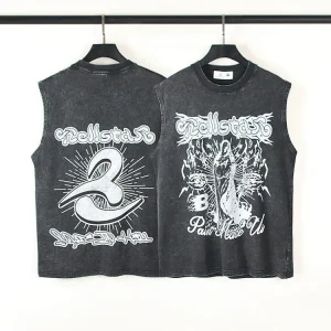 Dark Letter Graphic Distressed Tank Top