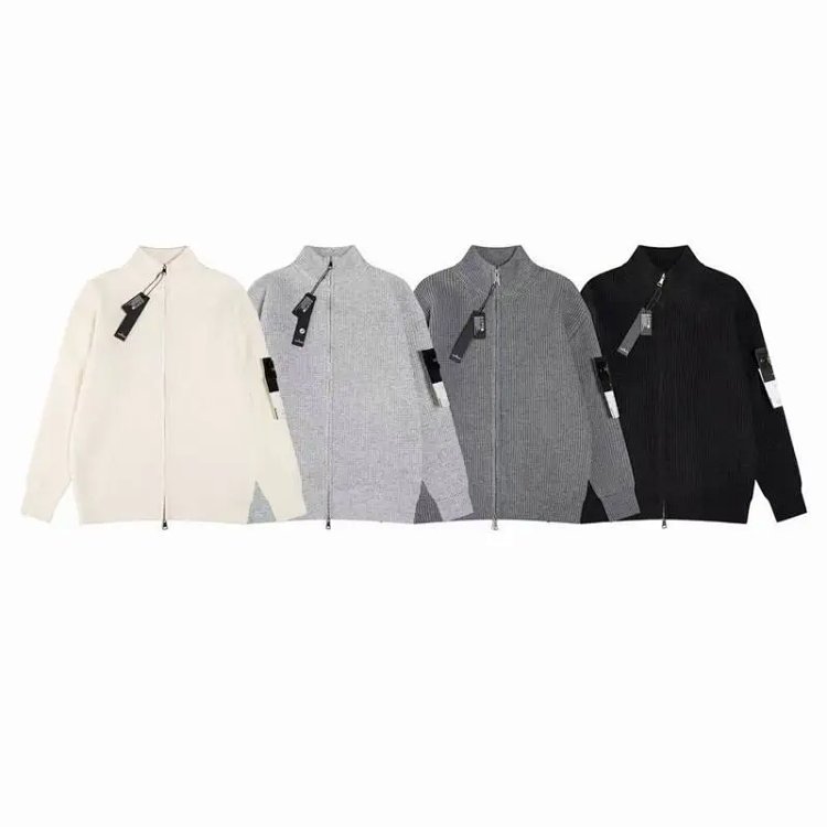 High Quality Stone Thick Zip-Up Warm Knit Jacket